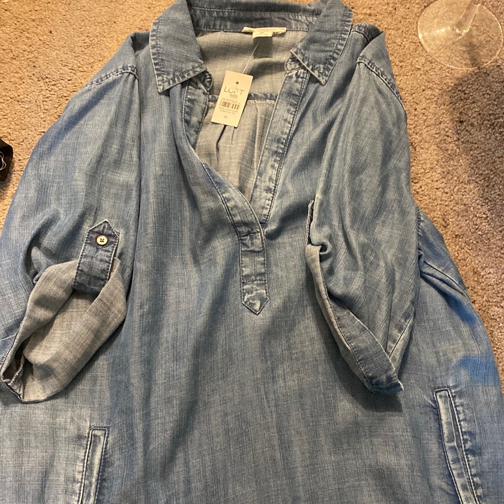 Loft chambray shirt dress with pockets medium NWT